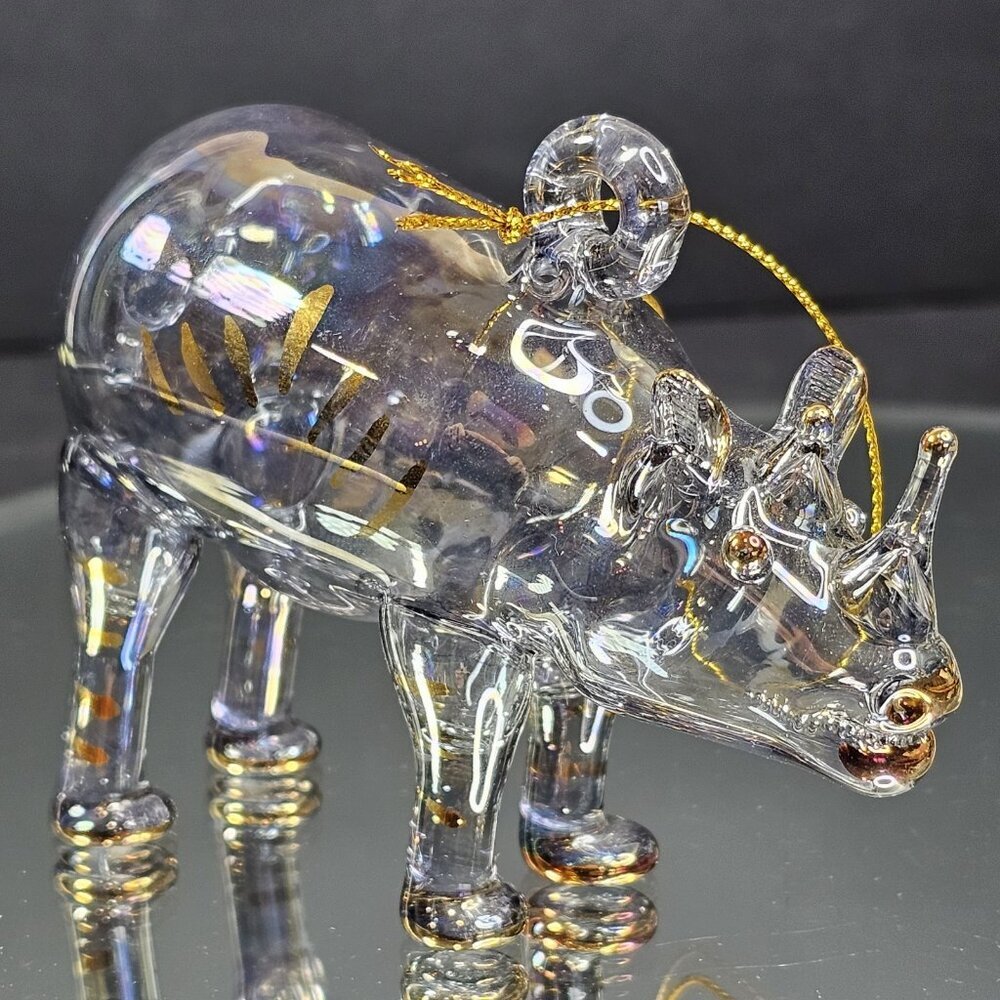 Christmas Ornament Rhino Rhinoceros Figurine Blown Glass Handmade Germany - Picture 3 of 13